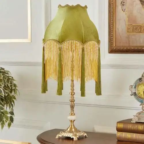 流苏绿色法式台灯纯铜英伦芭菲台灯玄关卧室全铜床头台灯绿色美式