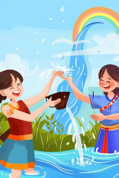 傣族泰国泼水节人物图片插画