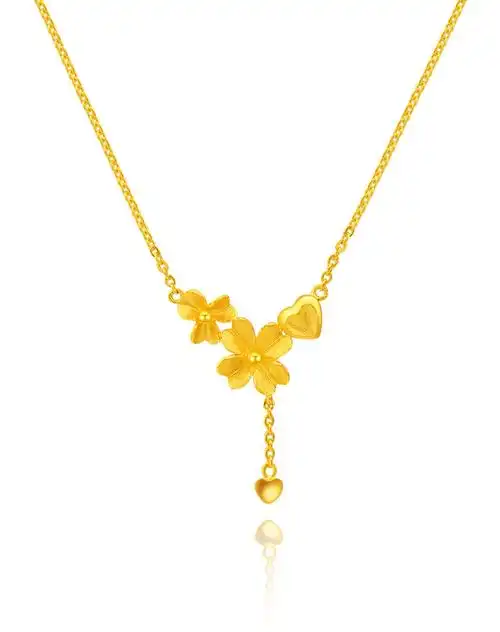 老庙 足金黄金项链四叶草爱心套链(约7.06克)