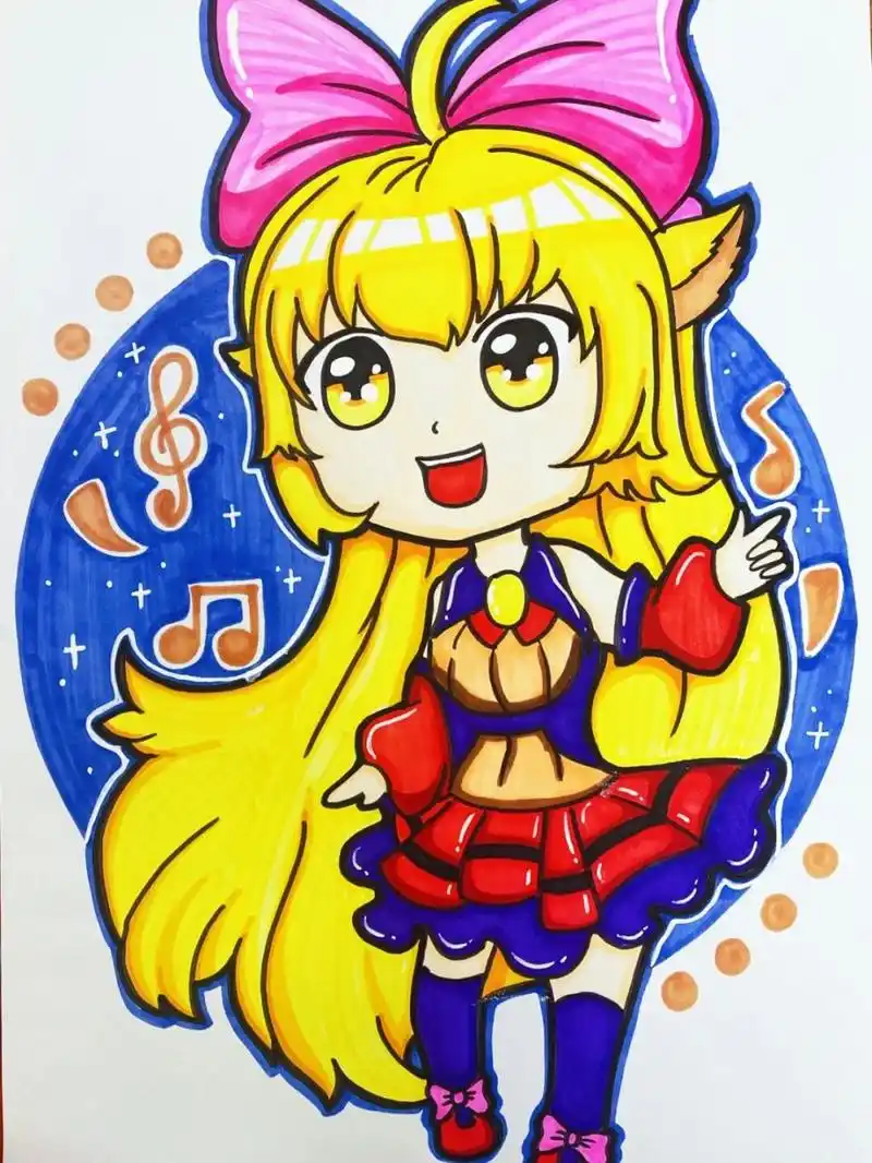 动漫女孩 q版动漫人物,狐狸02,马克笔动漫人物,马克笔手绘#儿童画