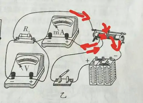 求解,此实物图中电流怎么流(尤其是到滑动变阻器那里怎么分流)