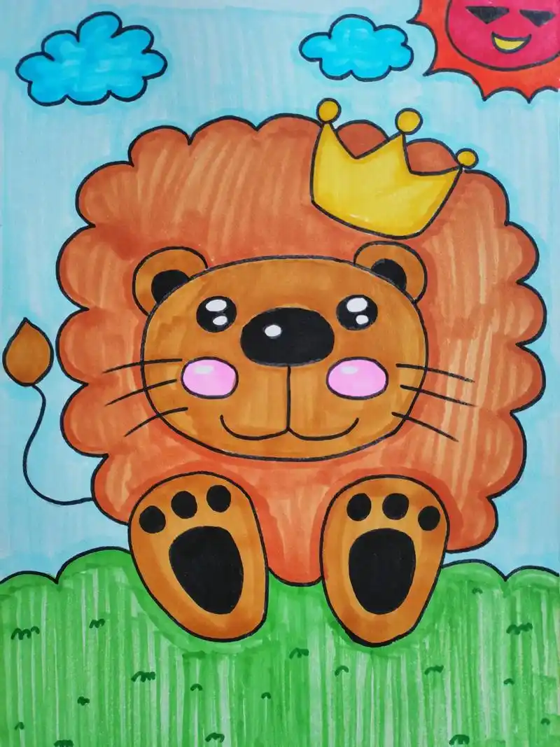 幼儿园小朋友参考绘画,森林之王狮子.