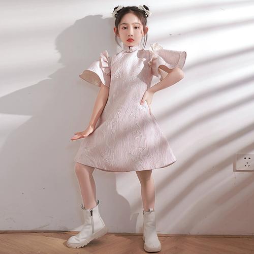 儿童旗袍2023冬季中国风女童模特走秀演出晚礼服小女孩改良国潮风