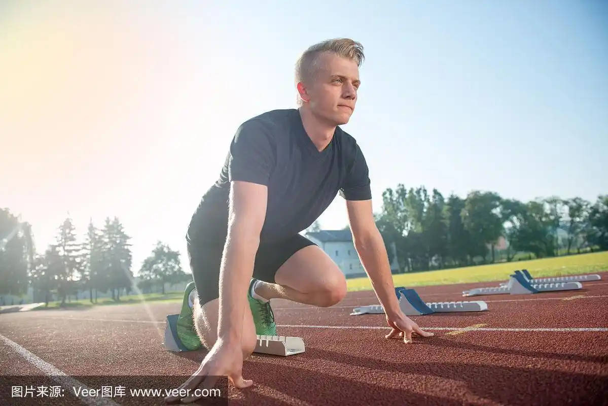 起跑线,男人,运动跑道,田径运动员,慢跑