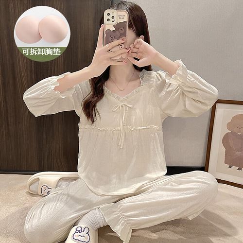 游游源源法式宫廷风睡衣女生纯棉春秋季长袖公主甜美蕾丝秋冬天减龄