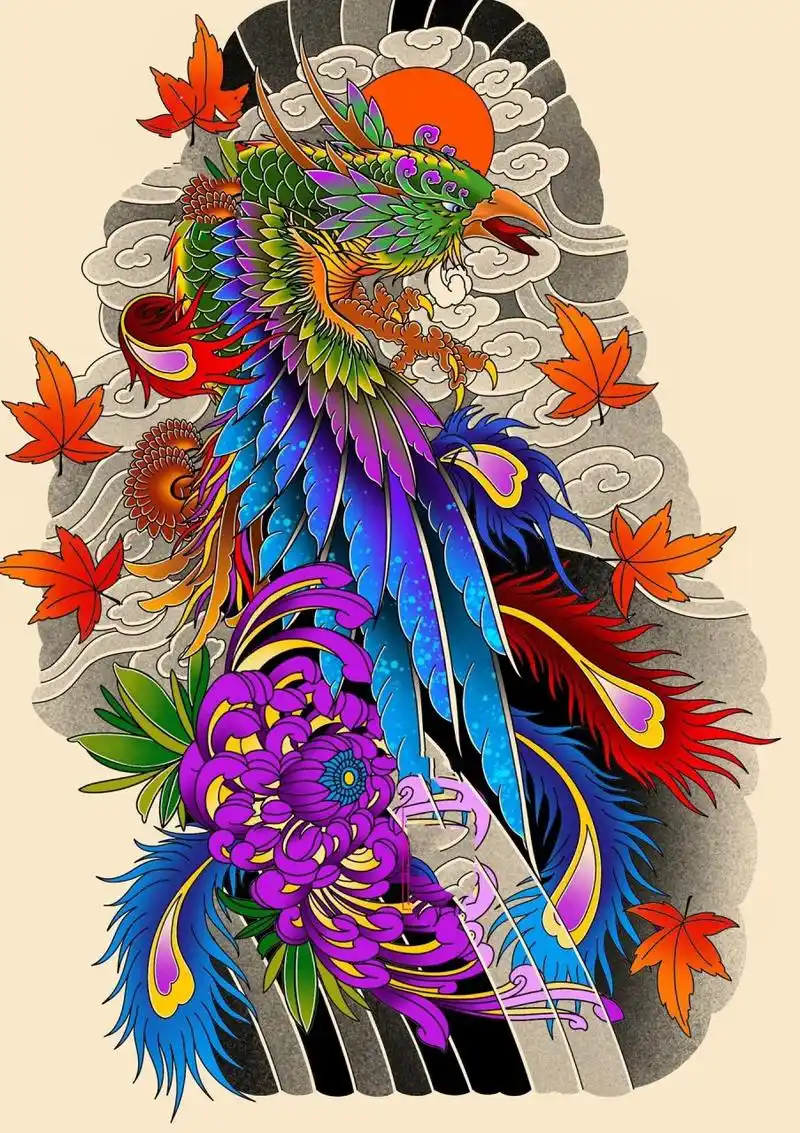 凤凰纹身手稿 老传统花臂花腿纹身手稿,喜欢的收藏吧