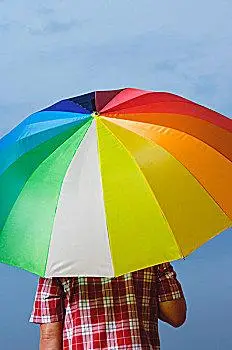 男人,彩虹,伞,后面