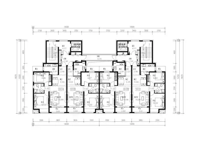 cad建筑室内平面素材资料下载-高层住宅标准层户型平面图(cad)