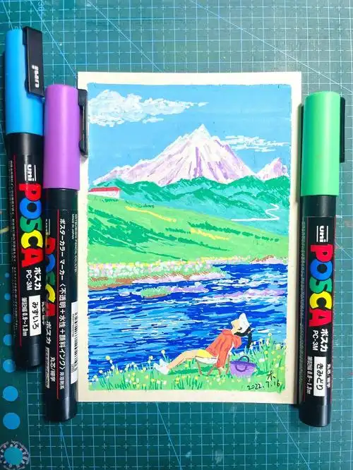 丙烯马克笔30风景川西夏天附过程