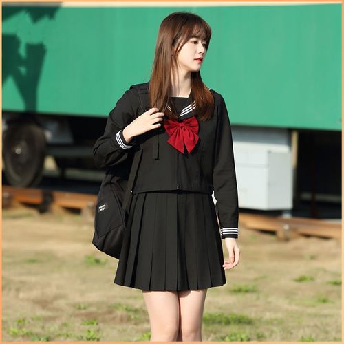 正版黑三本水手服基础款jk制服裙日系校供感中间服学院风班服套装