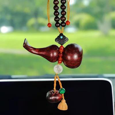 红檀木葫芦汽车挂件高档车载后视镜吊坠出入保平安符男女车内吊饰