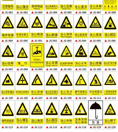 黄色警告安全标示牌pvc材质可定制_15*20cm_安全警示牌_标识成品_标识