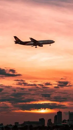 飞机,黄昏,城市,日落 iphone 壁纸