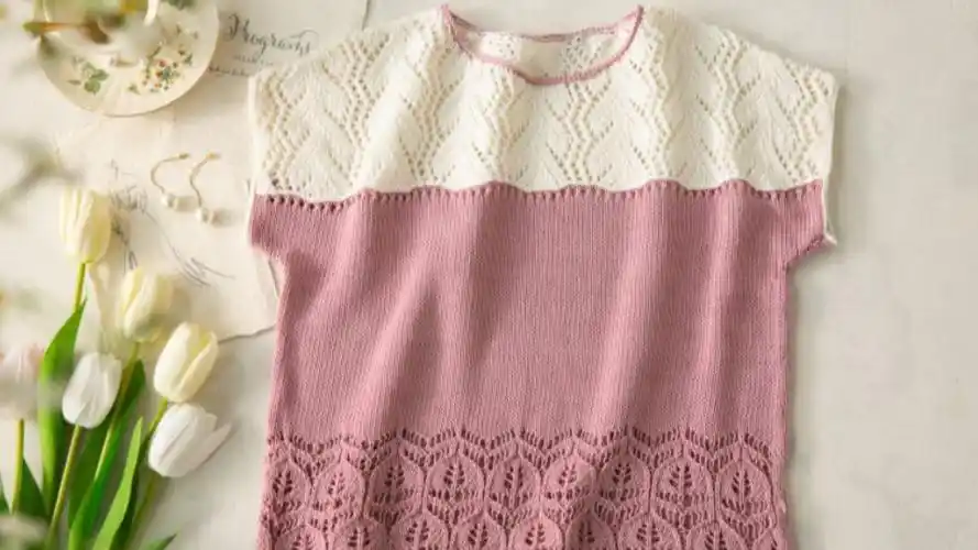 夏梦5龟背叶花边撞色衫编织视频教程【下集】