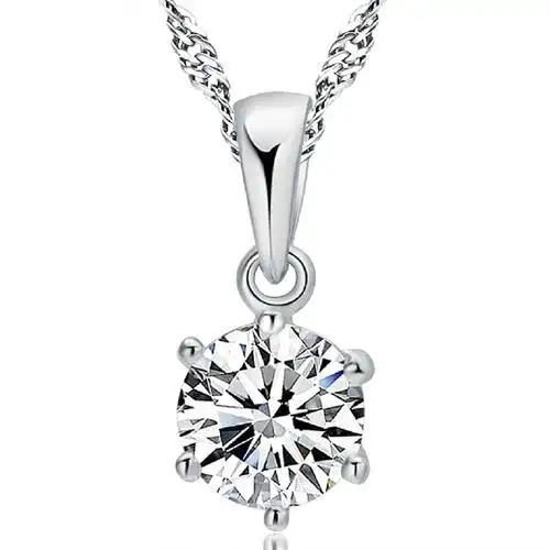 经典六爪925纯银吊坠女 日韩短款锁骨毛衣链简约皓石项坠水晶饰品