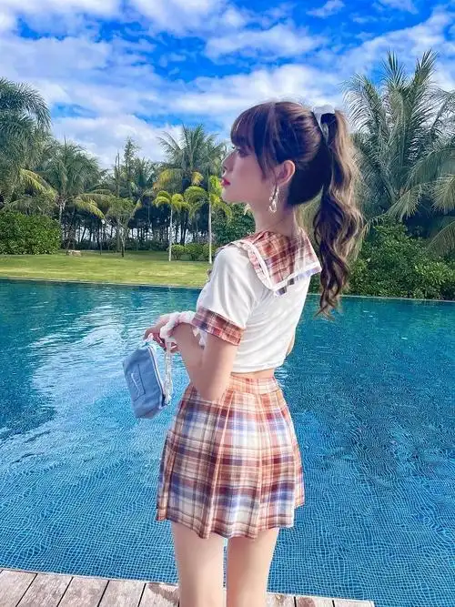 夏季精选jk制服分体泳衣女可爱日系网红保守裙子显瘦小胸超仙气泳装