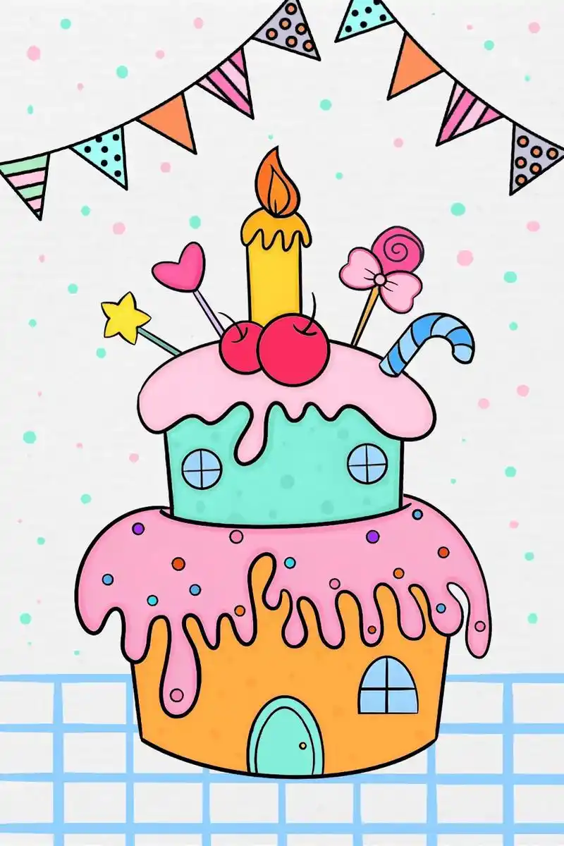 生日蛋糕绘画.画一个卡通生日蛋糕#蛋糕🍰