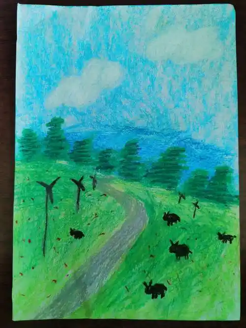 《草原》——新密市袁庄乡姚山希望小学六年级语文阅读与美术创作课