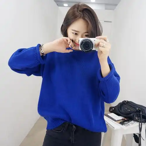 liu`s独家定制2015秋装新款韩版宽松套头圆领卷边女毛衣长袖针织