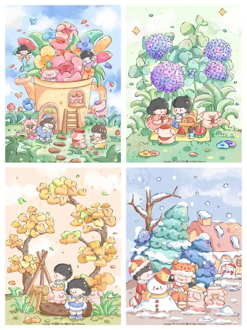 治愈场景 | 一年四季 春夏秋冬 插画合集       这一组四季插画也是