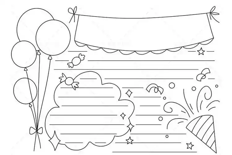 通用手抄报模板(黑白可打印)描边涂色