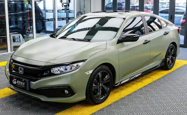 车身改色本田思域秒天秒地的思域改个陶瓷卡其绿