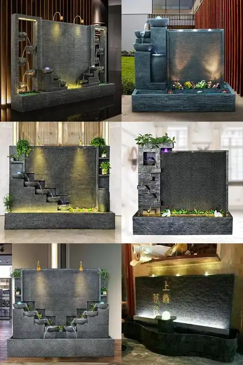 假山石室外石头水幕墙流水墙屏风室外庭院鱼池背景装饰花园造景假山