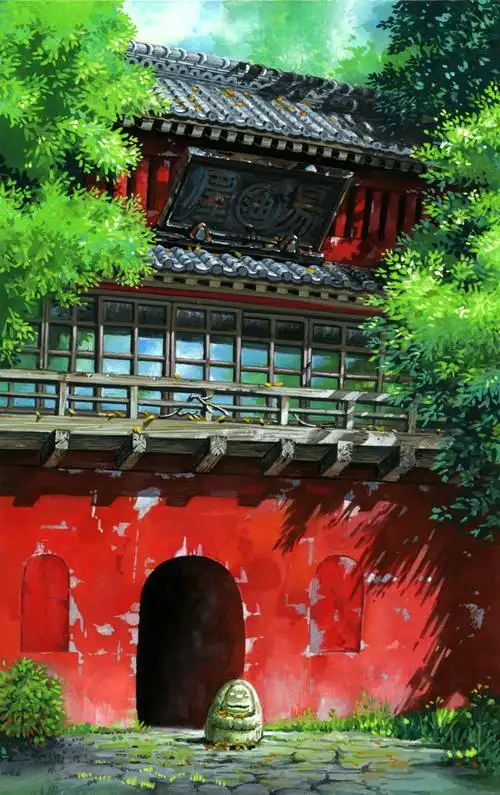 宫崎骏动画背景,治愈系水彩.千与千寻 中的汤屋.