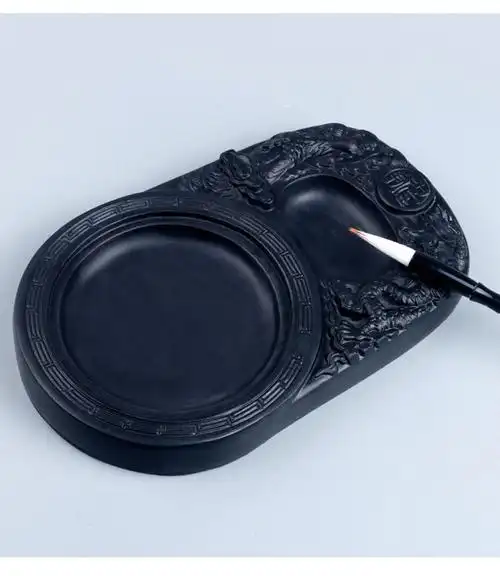 砚台墨池学生文房四宝带盖澄泥砚天然原石磨墨毛笔字小楷书法墨蝶sky