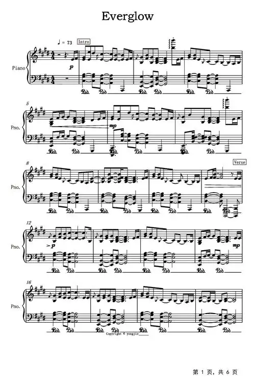 everglow钢琴谱_coldplay_e调_流行钢琴谱五线谱独奏谱_钢琴谱|钢琴