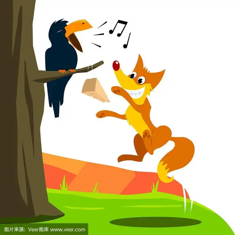 乌鸦和狐狸寓言矢量插图