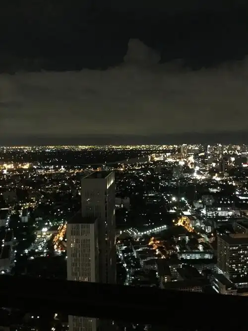 这是在六十一层楼顶上俯瞰曼谷的夜景