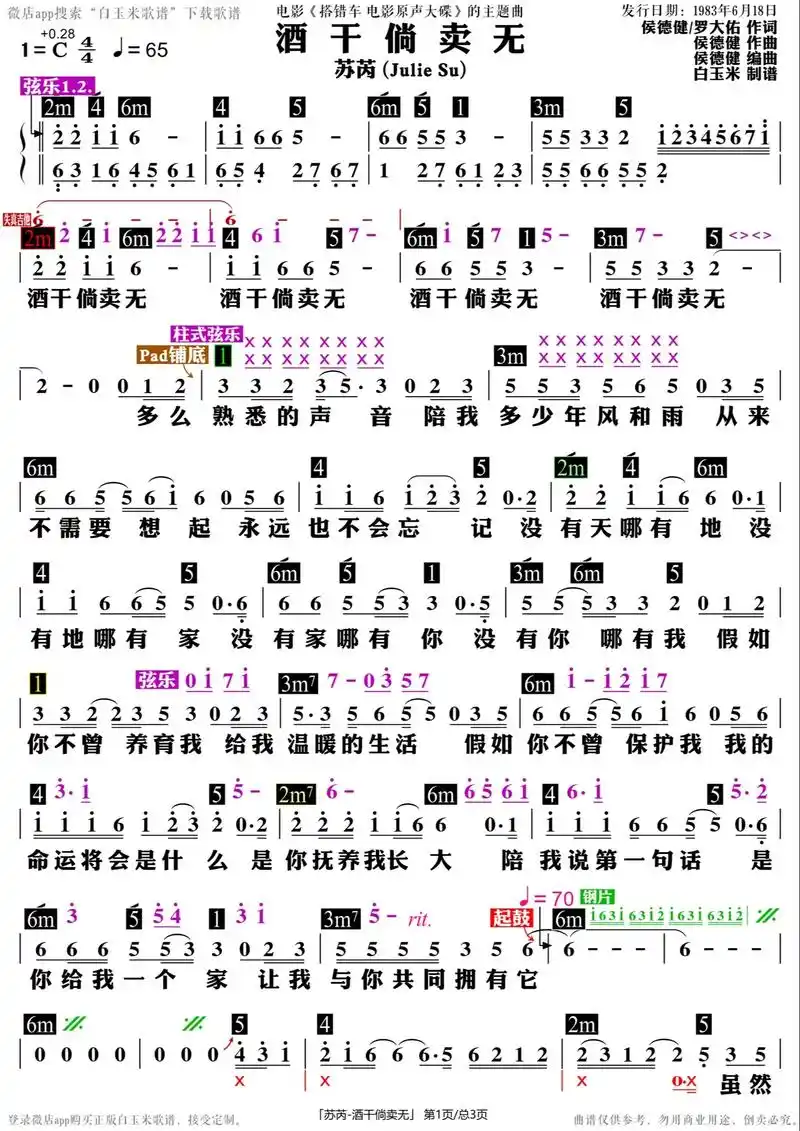 苏芮 酒干倘卖无.#酒干倘卖无功能谱 #酒干倘卖无和弦谱 #
