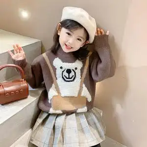 女童秋冬季毛衣女宝宝冬季加绒套头甜美可爱上衣女孩卡通百搭衣服
