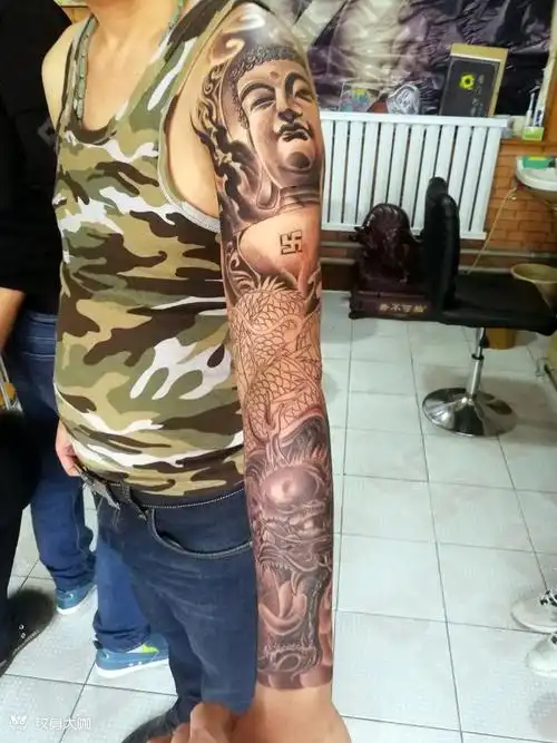 如来龙花臂_纹身图案手稿图片_卞宁的纹身作品集