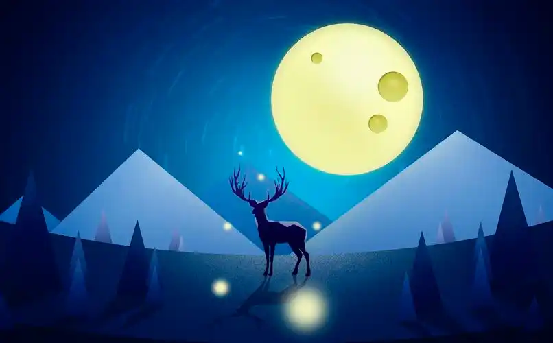ps-板绘插画-月光下的鹿