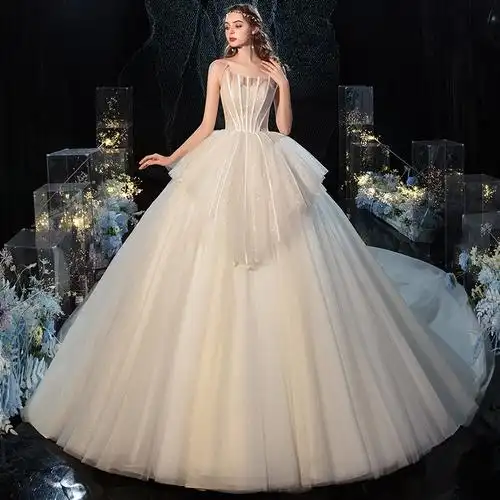 新娘星空抹胸轻婚纱裙2022新款小个子简约气质主拖尾超仙梦幻森系