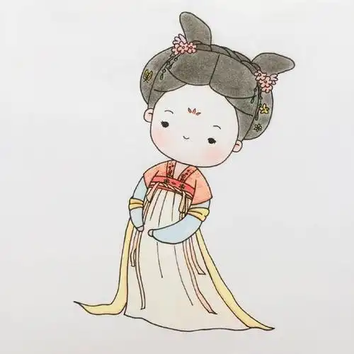 齐胸襦裙简笔画小女孩