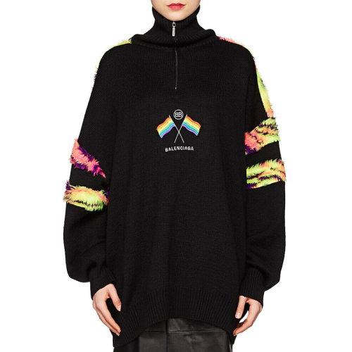 balenciaga/巴黎世家女士黑色罗纹针织四分拉链上衣 女卫衣