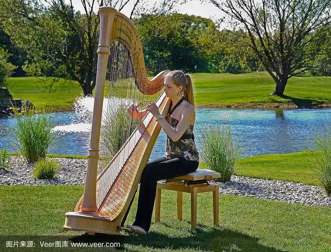 弹奏竖琴的年轻女子