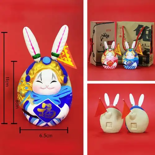 吉兔坊兔儿爷老北京兔爷特色工艺品传统泥塑摆件中秋节特色纪念品