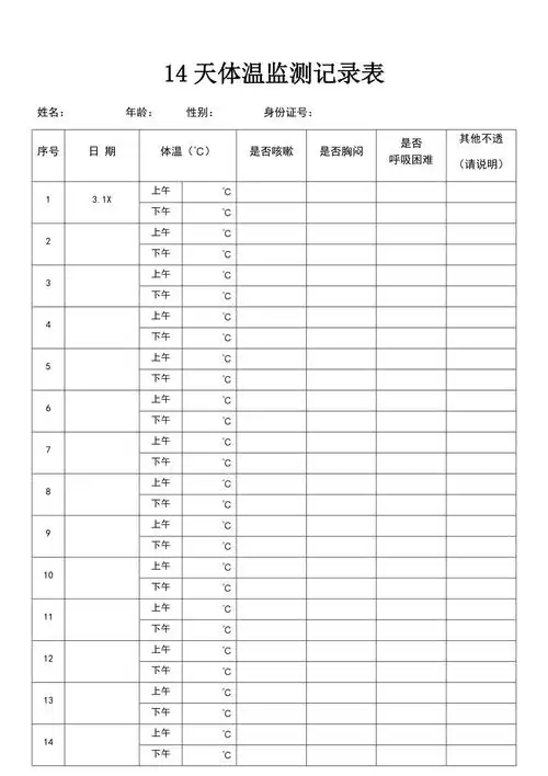 14天体温记录表图片总1页