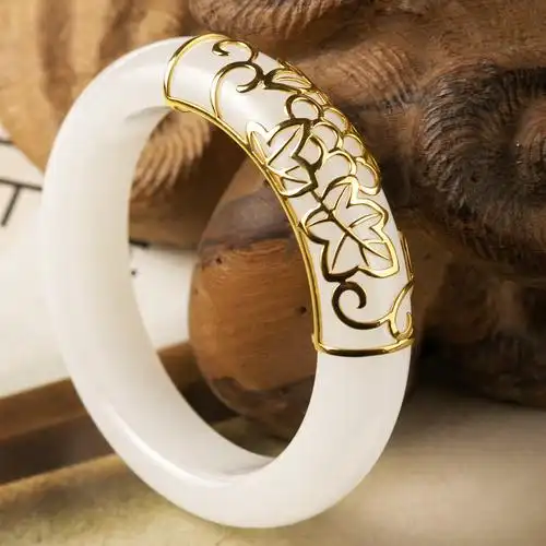 羊脂白玉18k金镶玉手镯(特惠一口价)