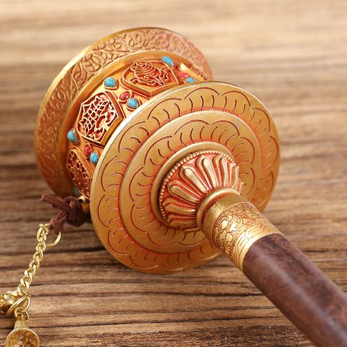 纯铜藏式手摇八吉祥藏传佛教用品密宗法器玛尼轮转经筒摆件