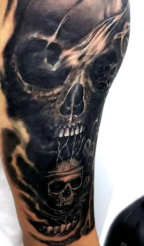 遮盖作品   本人原创设计纹身图片_肩部原创骷髅暗黑成品纹身图案