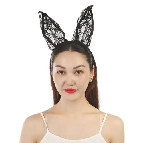 新款饰品黑色蕾丝兔耳朵发箍夸张蕾丝兔女郎发饰性感夜店酒吧头饰
