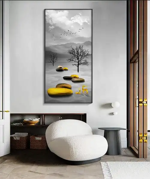 石来运转玄关装饰画现代简约客厅过道挂画走廊竖版壁画进门玄关画款式