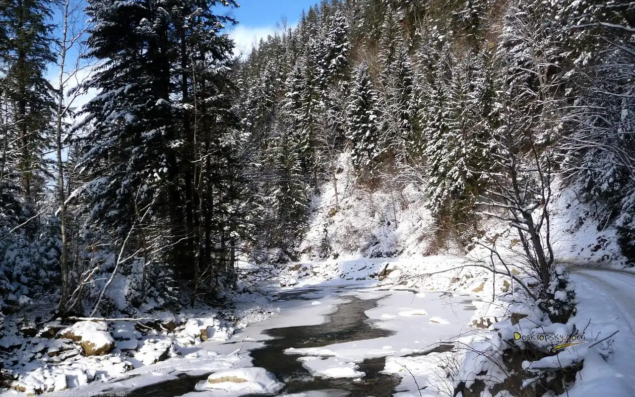 唯美冬季自然风光结冰的小河桌面壁纸第二辑