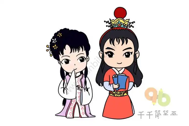 红楼梦人物黛玉和宝玉简笔画步骤图