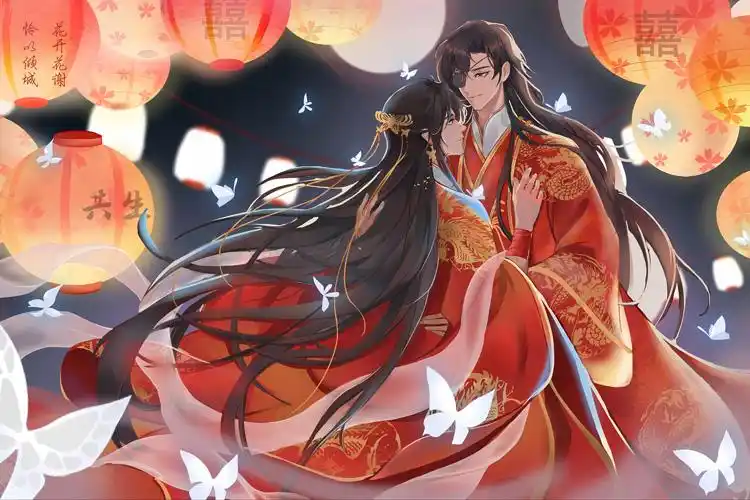 官方自营 天官赐福卷轴天官赐福海报定制壁纸挂画墙纸谢怜花城三郎花